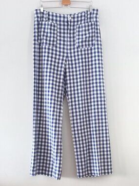 MAEVE ANTHROPOLOGIE COLETTE blue gingham linen blend pants